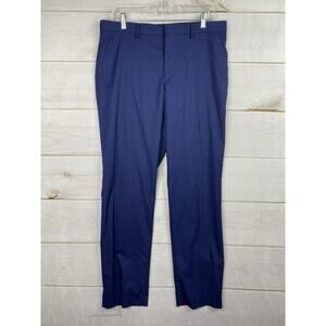 J Ferrar Pants Mens 34x32 Blue Plaid Slim Fit Dress Slacks Stretch Office Preppy